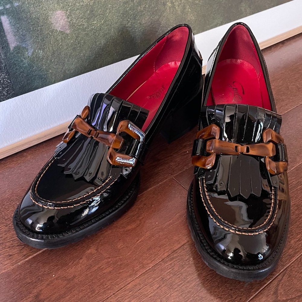 Black Patent Italian Heeled Loafers (Sz EU 36, US 6)